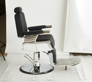 Fauteuil de barbier vintage robuste, inclinable hydrauliquement, pivotant à 360°, en cuir PU, avec repose-pieds, pour hommes, salon de coiffure, rasage - Product Image 4