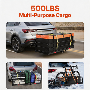 Portapacchi <span class=keywords><strong>Auto</strong></span> Pieghevole da Gancio Traino, Cesto Posteriore in Acciaio con Base a Rete Laterale Alta 14 Pollici, Adatto per Ricevitore da 2 Pollici, SUV, Fuoristrada, Camion - Product Image 2