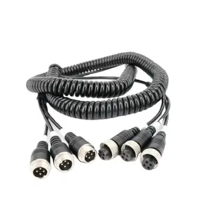 8M Three To Three PU Trailer Spring Wire Aviation Plug Cable Adapter 4 Pin Splitter Coiled Aviator Cable Connector