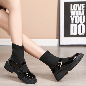 Bottes courtes épaisses en cuir élastique à lacets pour femmes, collection Printemps-Automne-Hiver 2026, résistantes à l'usure et antidérapantes, nouveauté - Product Image 5