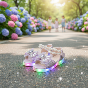 Sandales ouvertes royales coréennes OZKIZ pour enfants de 2 à 6 ans, été, doublure en polyester lumineuse, motif floral, vente en gros, mode enfantine - Product Image 3