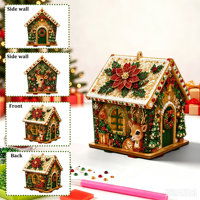 Ornement de bureau en forme de maison de Noël LS, kit de peinture diamant avec perles en bois, décoration suspendue pour sapin de Noël, cadeau artisanal fait main