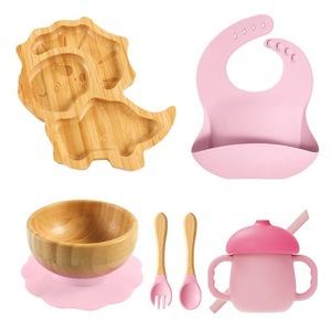 Suministros para la Alimentación Complementaria del Bebé, Plato de Bambú con Succión en Forma de Cangrejo y Juego de Utensilios para el Entrenamiento de Niños Pequeños - Product Image 5
