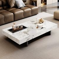 Ensemble table basse rectangulaire en bois avec dessus en marbre moderne et luxueux pour le salon avec tiroirs meubles multifonctions au design unique