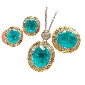 Juego de Joyería de 3 Piezas con Collar para Mujer, Diseño Vintage en Cobre con Baño de Oro, Zirconia Ovalada de 15*18-10*12mm - Product Image 2