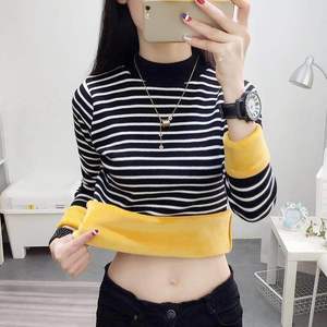 Striped Fleece Lined <b>Base</b> <b>Layer</b> Top Women's Slim Fit <b>Long</b> <b>Sleeve</b> Warm Autumn Winter Wear - Product Image 2