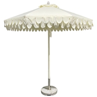Parasol de patio de marché à franges festonnées octogonales blanches de 9 pieds parasol à double garniture de pétoncles avec rabats