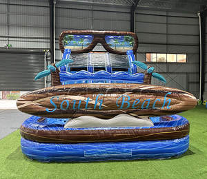 Jeux de plein air toboggans gonflables avec <span class=keywords><strong>piscine</strong></span> humide sec marbre bleu plage <span class=keywords><strong>vacances</strong></span> lunettes de soleil doubles toboggans à vendre - Product Image 2