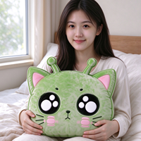 Fabricant de coussins en peluche personnalisés directement de l'usine, coussin chat vert kawaii, coussin en peluche doux, vente en gros, approvisionnement en vrac