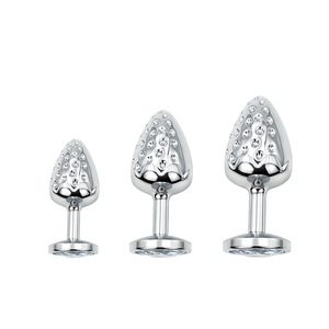 Juego de Tapones Anales de Lujo de Aleación de Aluminio Plateado, 3 Tamaños, Tapón Anal de Fresa con Diamantes de Imitación, Juguetes Sexuales Metálicos con Joyas para Hombres y Mujeres - Product Image 1