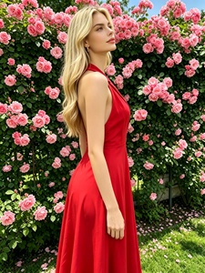 <b>SWEET</b> BABE Red Halter Maxi Dress A-Line Sleeveless Elegant Summer <b>Party</b> Wear Dress - Product Image 2