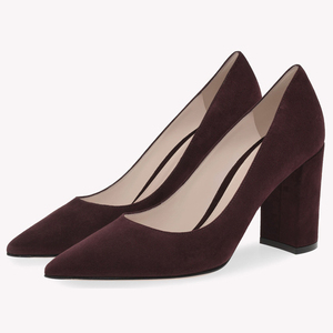 Zapatos de tacón alto de gamuza con punta para mujer, estilo court, tacón grueso, para oficina, venta al por mayor OEM - Product Image 5