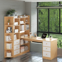 Bureau d'angle intégré pour la maison, le bureau, la chambre, l'étude des étudiants, table d'ordinateur pliable en bois réglable avec étagère