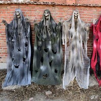 Rideau de porte fantôme suspendu pour Halloween avec crânes, accessoires de décoration pour fête maison hantée, décor lumineux et sonore