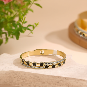 Fashion Bangle 316L Stainless Steel PVD Gold Plating Black Inlay <b>Crystal</b> Decorated <b>Bracelet</b> Women's Jewelry - Product Image 3