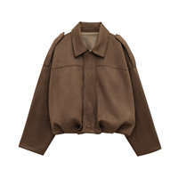 Veste courte en faux daim à ourlet bouffant pour femme, multicolore, style rétro, utilitaire, pour l'automne et l'hiver, décontractée