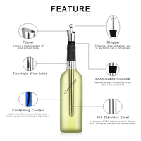 Nouvel ensemble de bâtonnets refroidisseurs en acier inoxydable, verseur en acier inoxydable avec kit de refroidissement pour vin rouge glacé