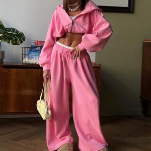 Women Casual Loose Sports 2 Piece Sweatpants <b>Set</b> Long Sleeves Zipper Hoodie and Wide Leg Pants <b>Matching</b> <b>Set</b> - Product Image 1