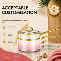 Batterie de cuisine LEOZ de luxe rose 11 pièces en acier inoxydable avec couvercles en verre trempé, compatible lave-vaisselle et four, pour cuisinières à gaz/à induction, saine et durable
