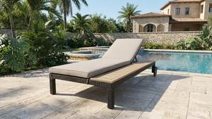 Removable <b>Cushion</b>, Powder-coated steel frame Adjustable Modern Acacia Wood Sun Loungers with Adjustable Backrest - Product Image 4