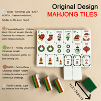 Ensemble de Mahjong Américain pour les Fêtes de Noël, Tuiles de Mahjong en Acrylique à 4 Couches, Accessoires Complets avec Supports de Mahjong, Tapis de Table et Sac