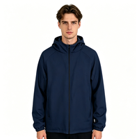 Jaket Hoodie Navy Berkualitas Tinggi dan Tahan Lama, Kain Anti Kusut yang Bernapas, Mantel Serbaguna untuk Akhir Pekan, Warna Dapat Disesuaikan