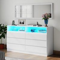 Nouvelle conception classique, commode à 6 tiroirs, meubles de chambre à coucher blancs, coiffeuse avec miroir LED, ensemble de commodes avec miroir et armoire