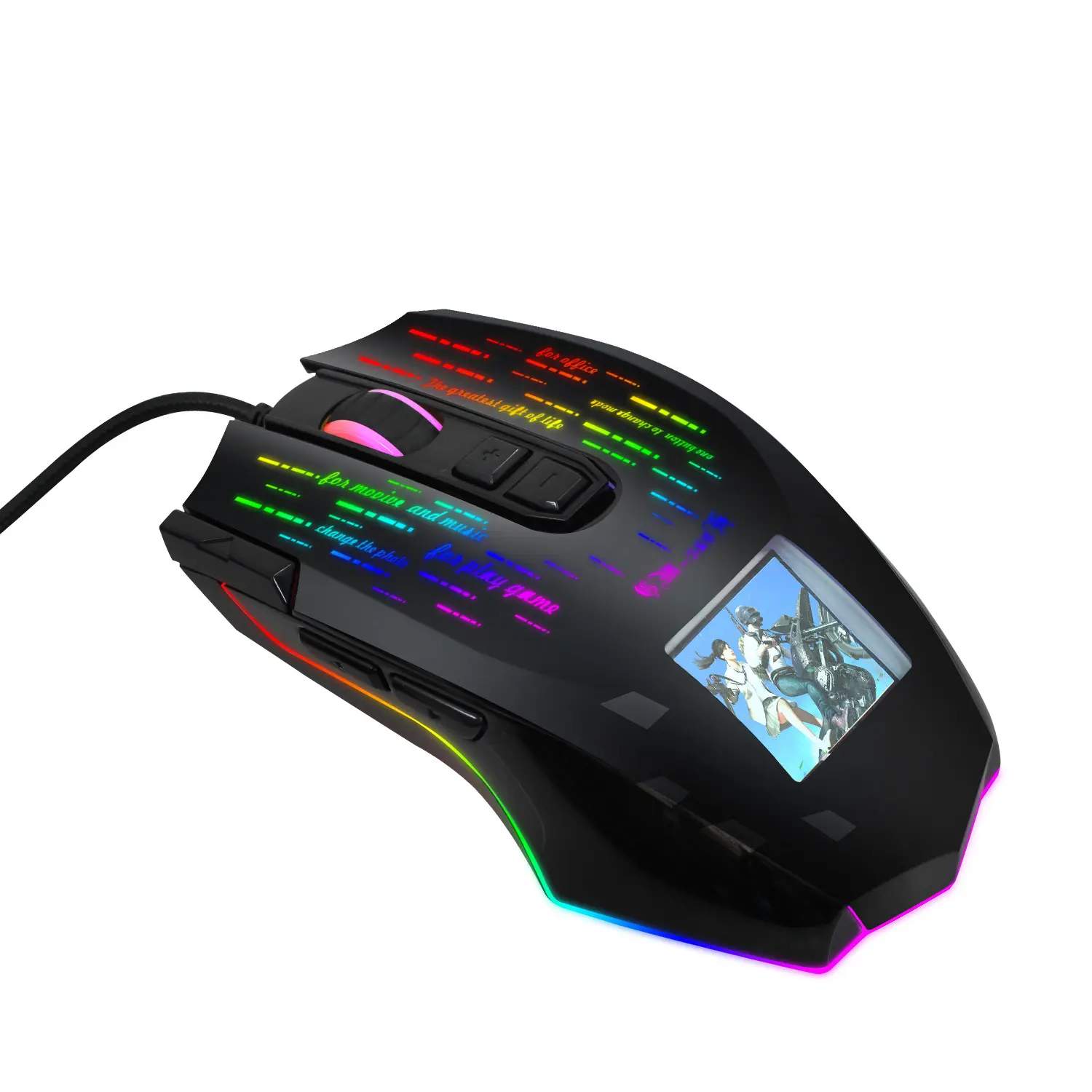 Mouse óptico programável 9d 10000 dpi, luz de led rgb iluminação gaming de computador com tela