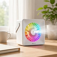 Ventilateur de bureau USB portable rechargeable avec 5 vitesses, lumière RGB, commande tactile, faible bruit, humidificateur, pour le bureau, la maison, l'été