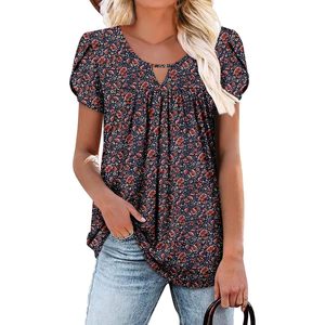 Blusa Túnica con Estampado Floral para Mujer, Manga Corta, Cuello Redondo, Estilo Bohemio, Informal, Veraniego, Tejido Transpirable, Elegante - Product Image 1