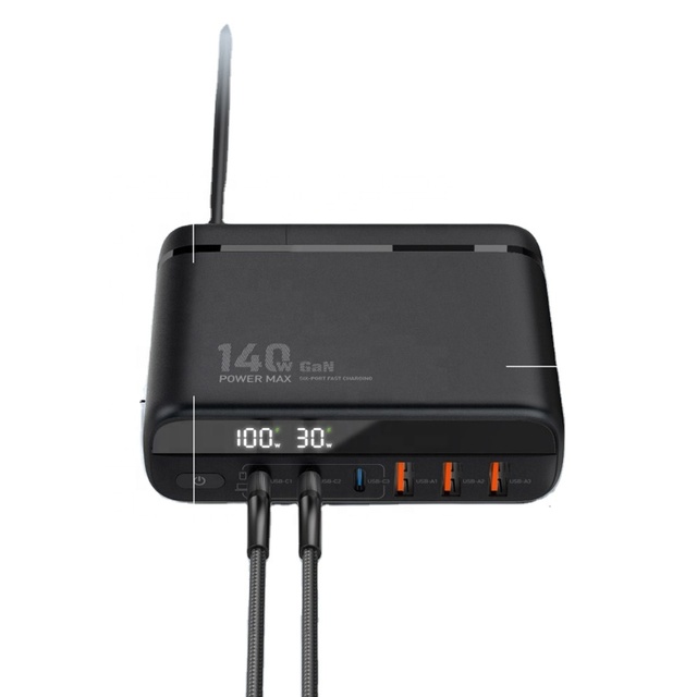 Desktop Charger 140W 6-Port USB PD Charge PD QC3.0 AFC FCP SCP Fast Charging Wall Charger Adapter Replaceable Plug