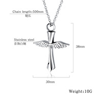 Collier Rétro Tendance en Acier Inoxydable pour Hommes, Pendentif Classique Aile d'Ange Urne Funéraire Bijou