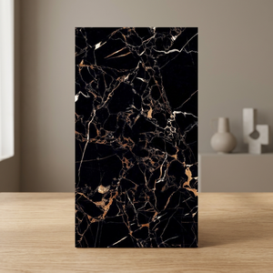 Black Portoro Polished Glazed Porcelain Tiles 600x1200mm Acid Resistant High Gloss Marble Floor Wall - Product Image 1