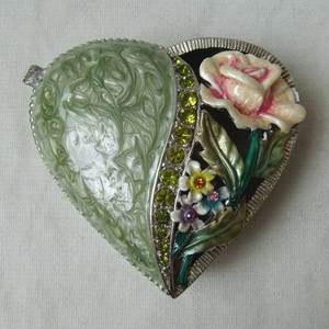 Серебряная зеленая Ювелирная коробка из цинкового сплава с украшением в виде сердца, украшенная драгоценностями, с цветами для домашнего украшения стола - Product Image 2