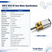 Moteur CC miniature brossé Tengli GM12-N20 12V 1000 tr/min avec balais en métal précieux et arbre de 3 mm pour détecteur de devises ATM OEM