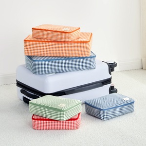 Eco-friendly per bambini Plaid borsa <span class=keywords><strong>valigia</strong></span> <span class=keywords><strong>Organizer</strong></span> <span class=keywords><strong>con</strong></span> tasche riutilizzabili in cotone a griglia cubo per accessori da viaggio - Product Image 1