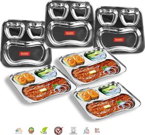 Assiettes à dîner divisées en <span class=keywords><strong>acier</strong></span> inoxydable 304 en gros Compartiments de bricolage Plateaux alimentaires rectangulaires - Product Image 6