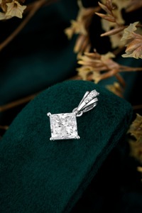 Classic 14K <b>Solid</b> White <b>Gold</b> 1.042ct Princess Cut Lab Grown Diamond <b>Pendant</b> Necklace | Princess Cut Lab Created Diamond <b>Pendant</b> - Product Image 4