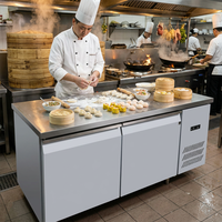 Table de travail en acier inoxydable à température unique avec réfrigérateur sous comptoir et réfrigérateur de bar à porte vitrée