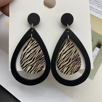 Gran oferta, joyería de moda, pendientes largos de madera africanos con estampado de cebra de gota de lluvia