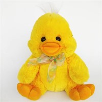 Peluche Canard Jaune Assis Kawaii avec Nœud en Ruban, Jouet Doux et Moelleux, Cadeau d'Anniversaire pour Enfants