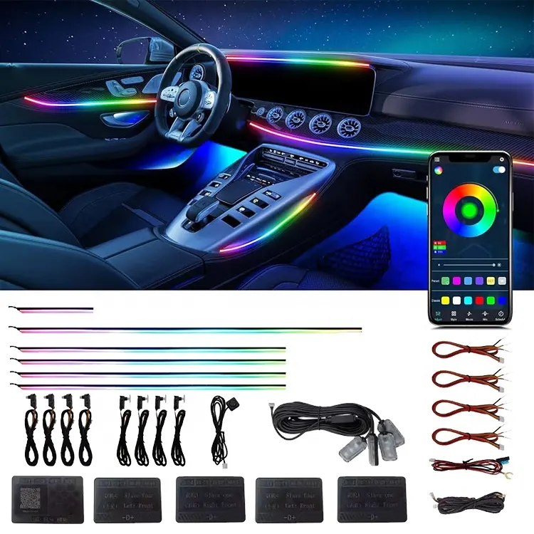Universel 18 en 1 décoration intérieure de voiture atmosphère éclairage couleur App contrôle LED bande symphonie lumière ambiante