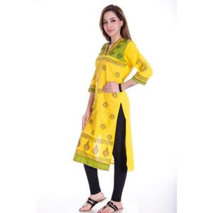 Maxi Kurti traditionnel en coton à fleurs pour femmes Bloc à la main Imprimé Coupe du dos Détail Vêtements de fête d'hiver-Vente en gros - Product Image 2
