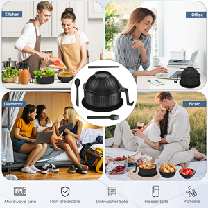 Juego de 6 Recipientes para Alimentos, Tazones de Plástico para Almacenamiento, Tazón para Ramen Apto para Microondas, Tazón para Fideos Instantáneos de Paja de Trigo con Palillos - Product Image 4