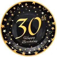 Conjunto de vajilla para fiesta de cumpleaños, Set de cubertería de 30 ° cumpleaños, color dorado y negro