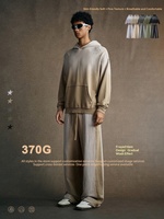 Ensemble de sweat à capuche oversize pour homme, style streetwear américain, 370 g/m², épais, délavé, avec dégradé et trous, collection automne