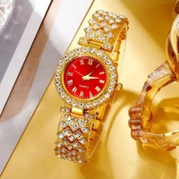 Ensemble Quatre Pièces Montres Luxueuses pour Femmes Incrustées de Diamants Chiffres Romains Quartz 30 mm Design Tendance pour l'Export