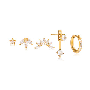 <b>Stud</b> <b>Earrings</b> 18K Gold Stainless Steel Zircon Geometric Star Shape Cross Border Jewelry - Product Image 5