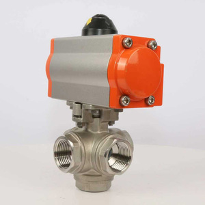 Vanne à bille pneumatique à trois voies en acier inoxydable Renfeng, type T, type L, commande marche/arrêt, pour traitement de l'eau - Product Image 3