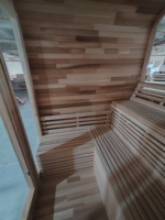 Ruang Sauna Tradisional Luar Ruangan untuk 4 Orang, Kit Sauna Kayu Solid Model Kubus Nordik dengan Pemandangan Panorama